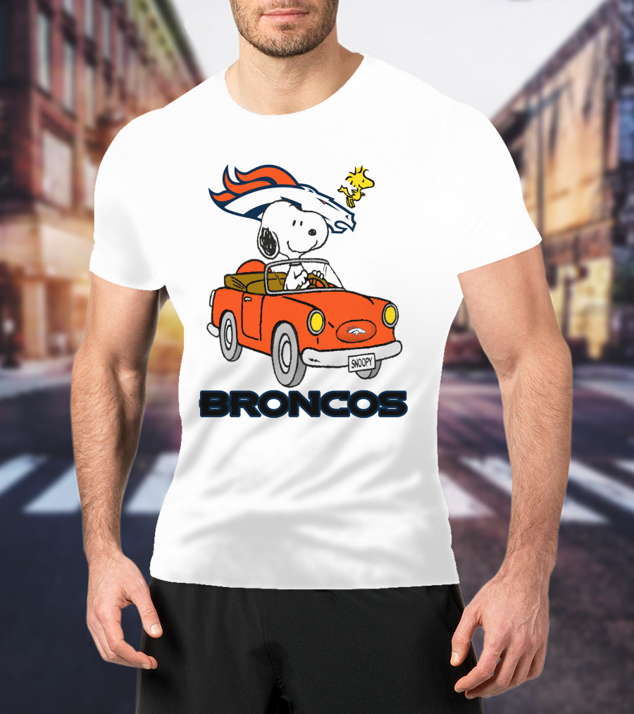 Broncos Snoopy Driving Adventure With Woodstock NFL T-Shirt