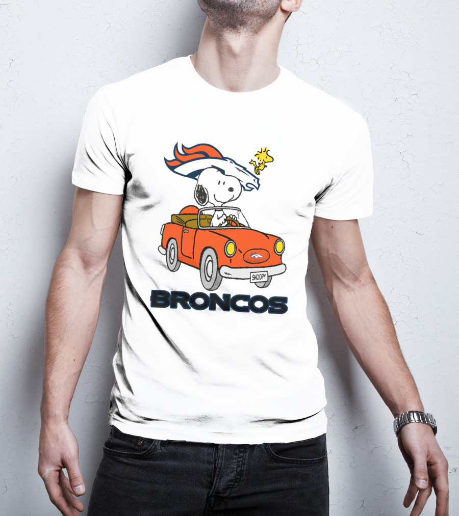 Broncos Snoopy Driving Adventure With Woodstock NFL T-Shirt