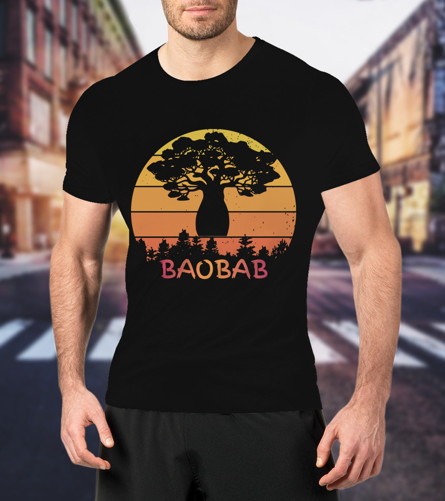 BAOBAB Sunset Silhouette Retro Vintage Forest Scene T-Shirt