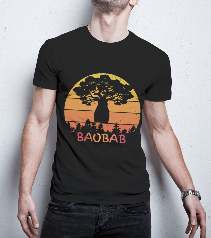 BAOBAB Sunset Silhouette Retro Vintage Forest Scene T-Shirt