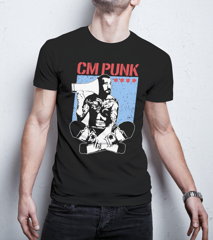 CM Punk AEW All Elite Wrestling Megaphone Graphic With Red Stars T-Shirt