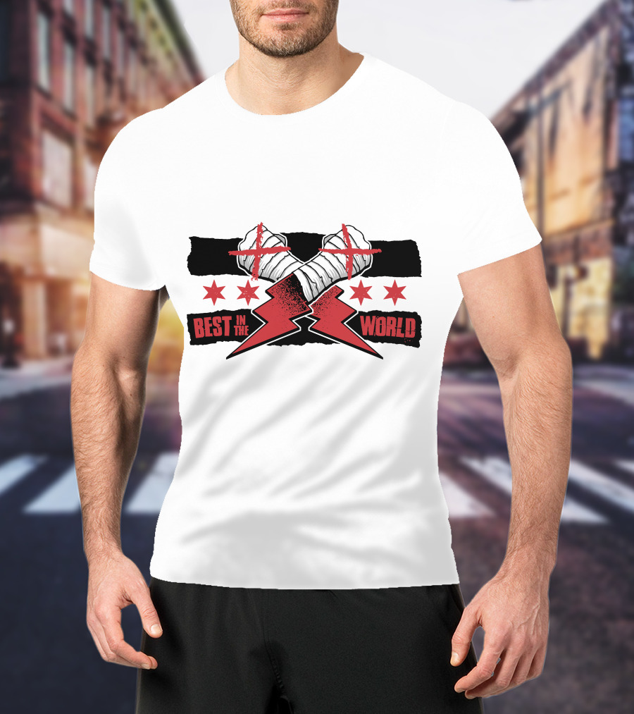 Best In The World Crossed Fists Red Lightning Stars T-Shirt