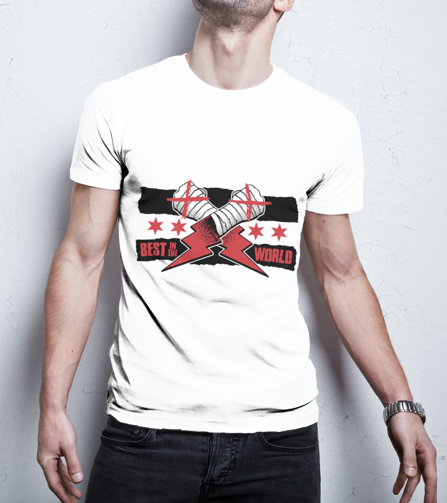 Best In The World Crossed Fists Red Lightning Stars T-Shirt