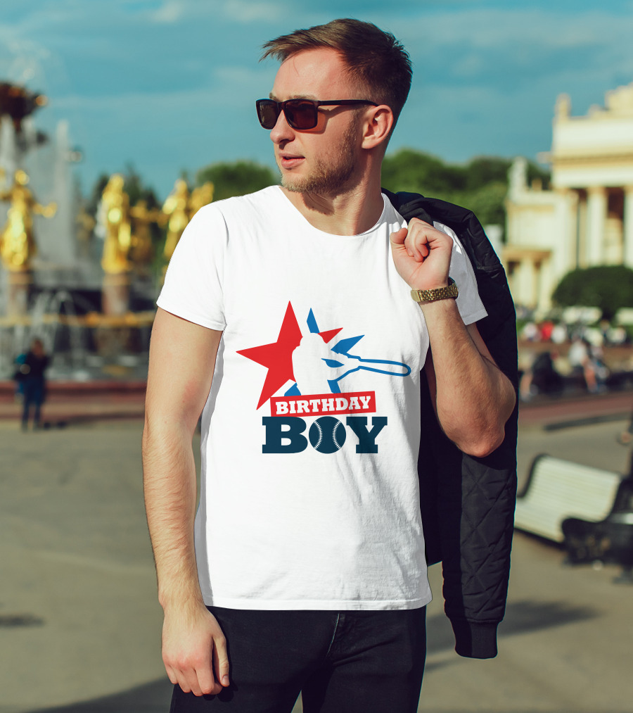 Birthday Boy Baseball Silhouette Star T-Shirt