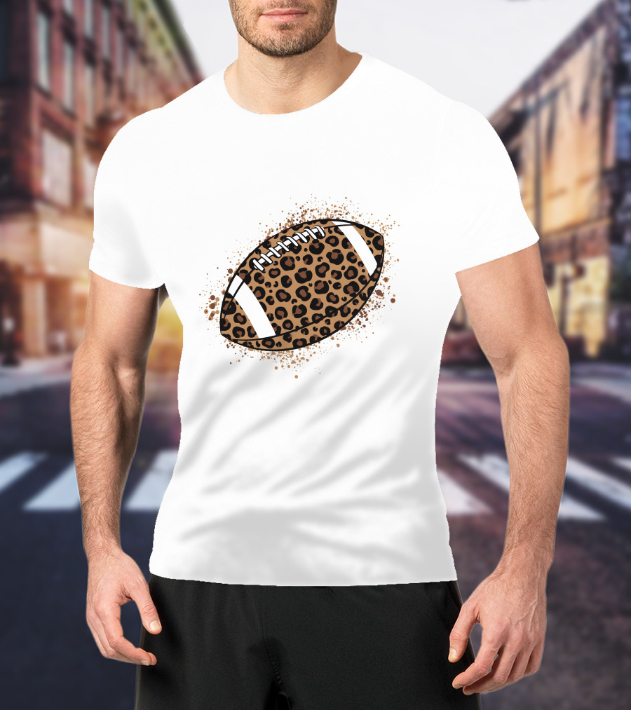 Leopard Print American Football Ball T-Shirt