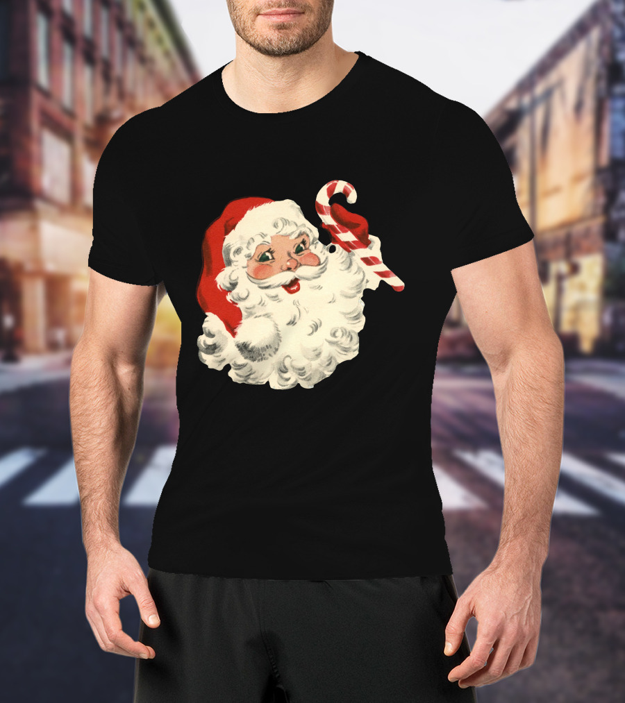 Retro Santa Claus Candy Cane Vintage Christmas T-Shirt