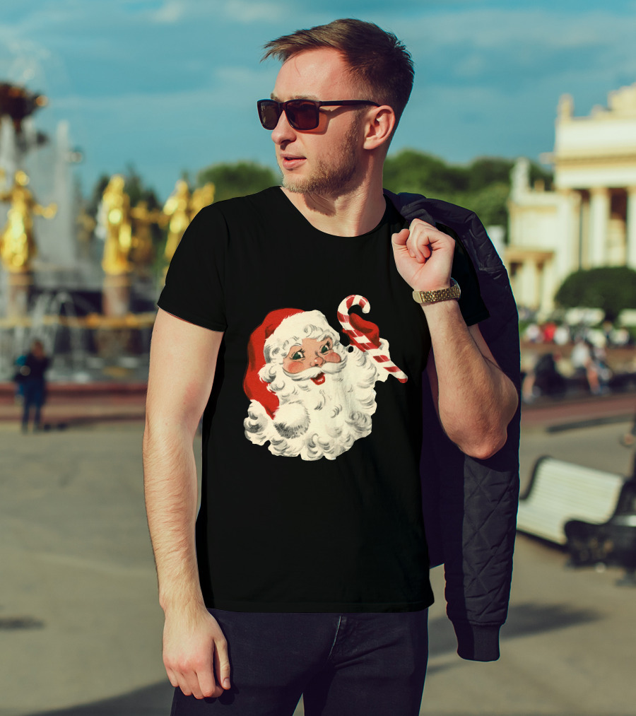 Retro Santa Claus Candy Cane Vintage Christmas T-Shirt