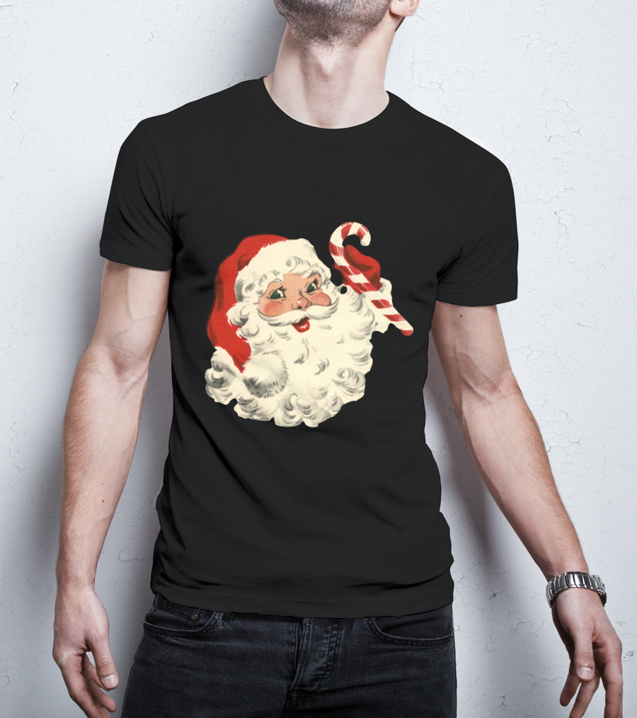 Retro Santa Claus Candy Cane Vintage Christmas T-Shirt