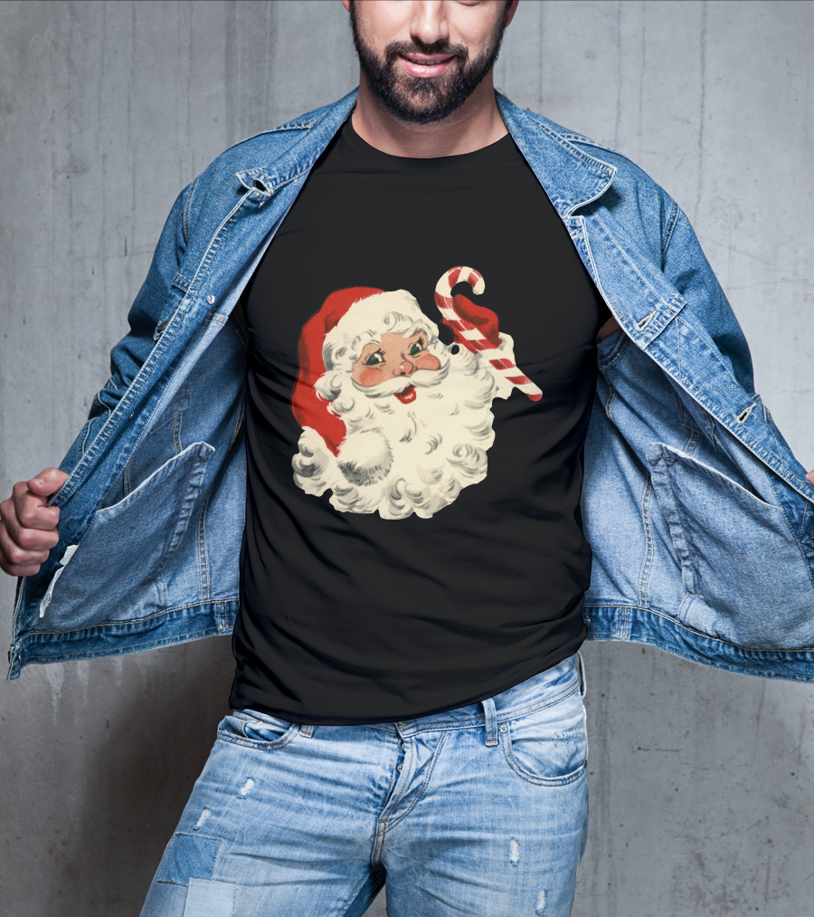 Retro Santa Claus Candy Cane Vintage Christmas T-Shirt