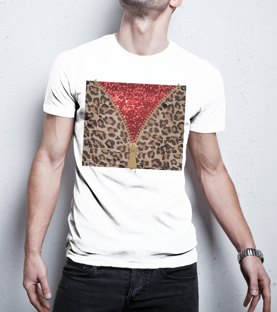 Red Faux Glitter Leopard Zipper Tumbler T-Shirt