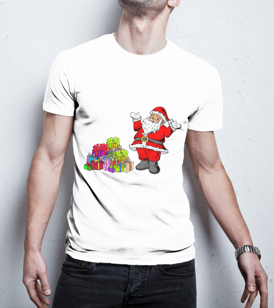 Santa Claus With Colorful Wrapped Gifts T-Shirt