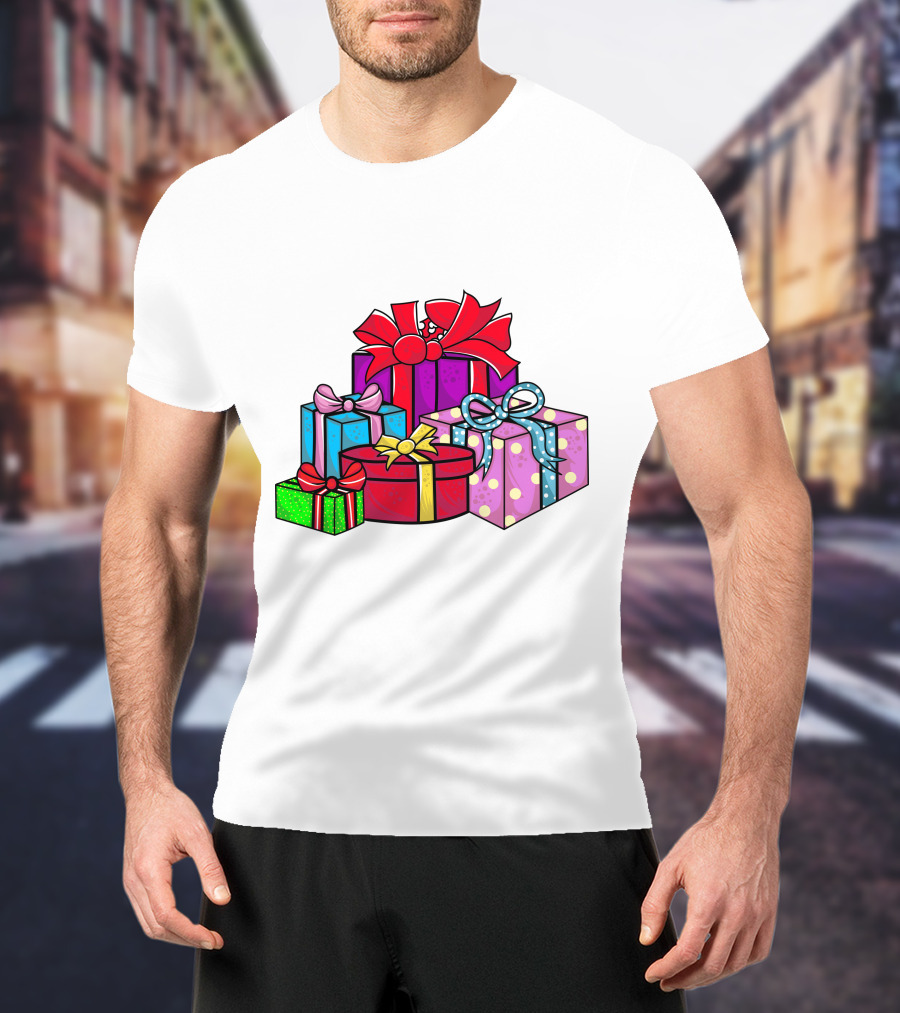 Christmas Presents With Bright Bows And Polka Dots T-Shirt