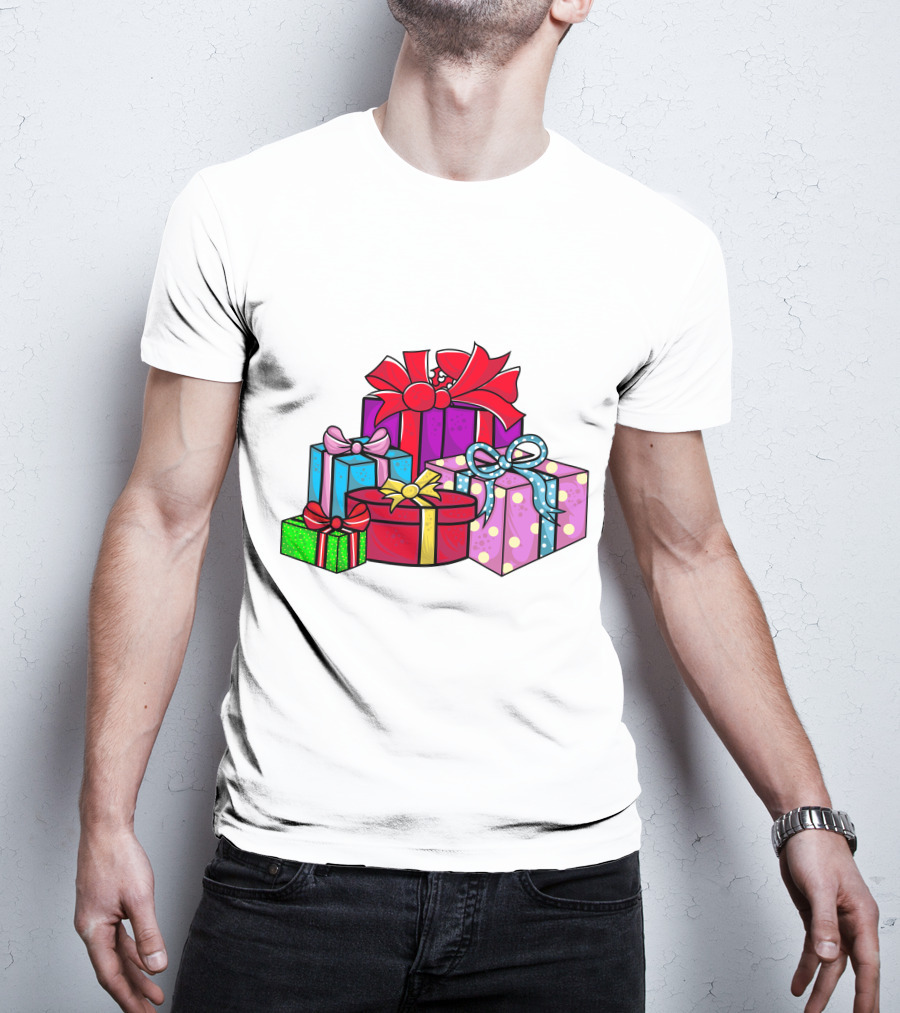 Christmas Presents With Bright Bows And Polka Dots T-Shirt
