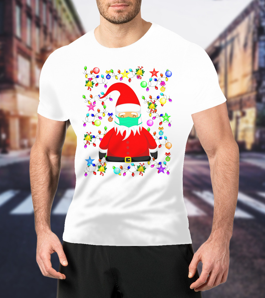 Santa Claus Christmas Mask Ornament Lights T-Shirt
