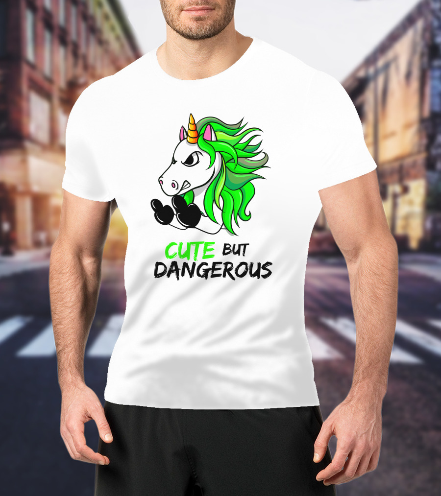 Cute But Dangerous Unicorn Green Hair T-Shirt