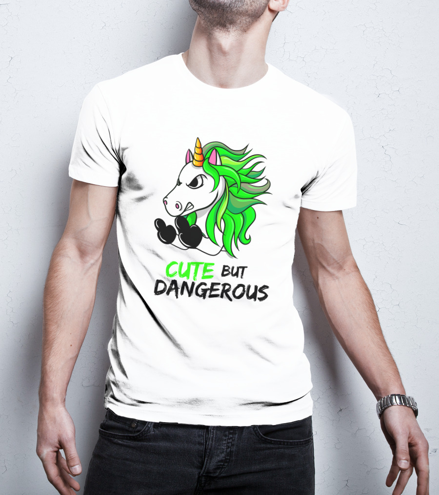 Cute But Dangerous Unicorn Green Hair T-Shirt