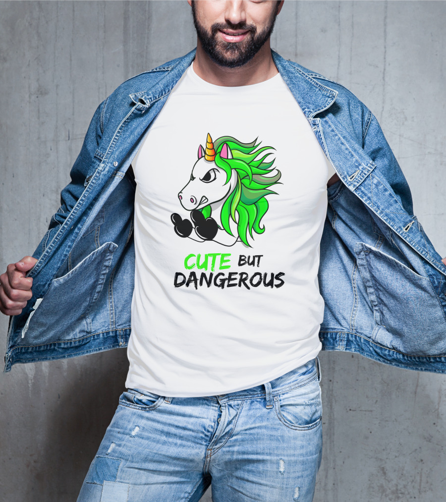 Cute But Dangerous Unicorn Green Hair T-Shirt
