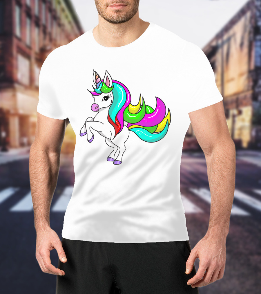 Vibrant Rainbow-Maned Unicorn Charm T-Shirt