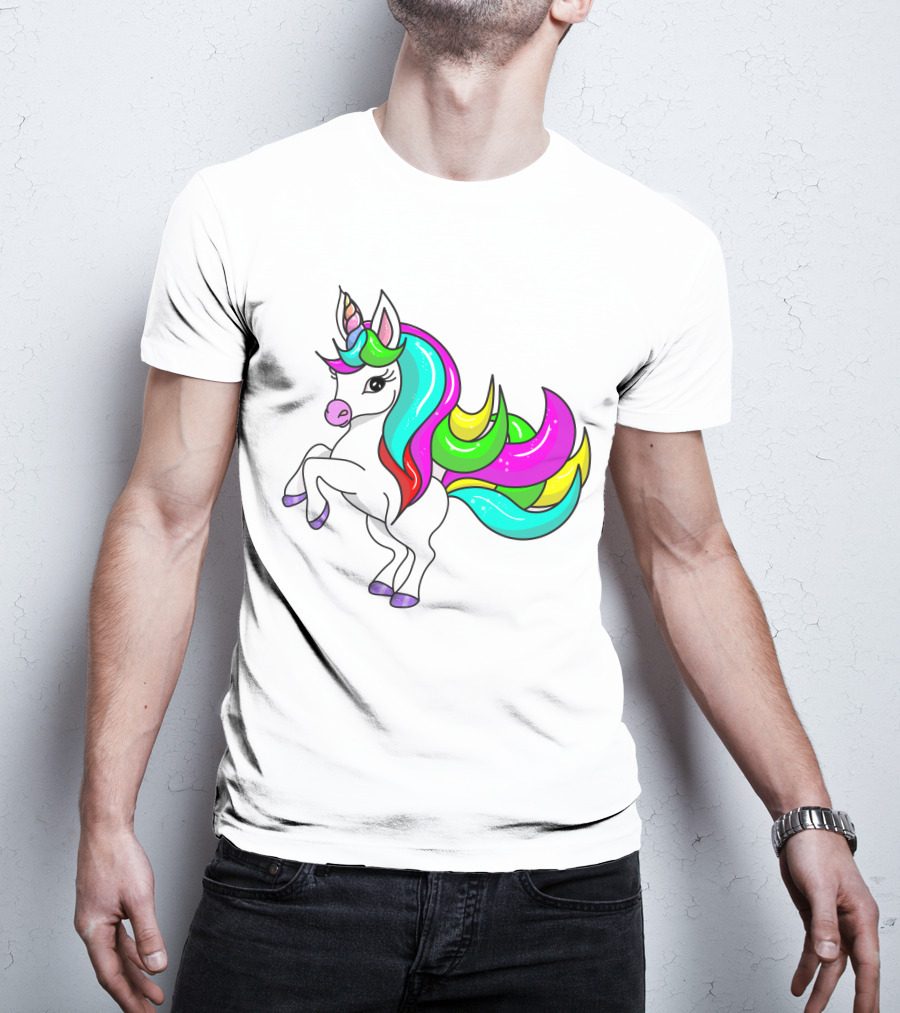 Vibrant Rainbow-Maned Unicorn Charm T-Shirt