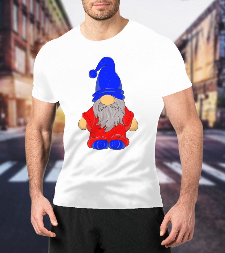 Funny Gnome With Blue Hat And Red Suit T-Shirt