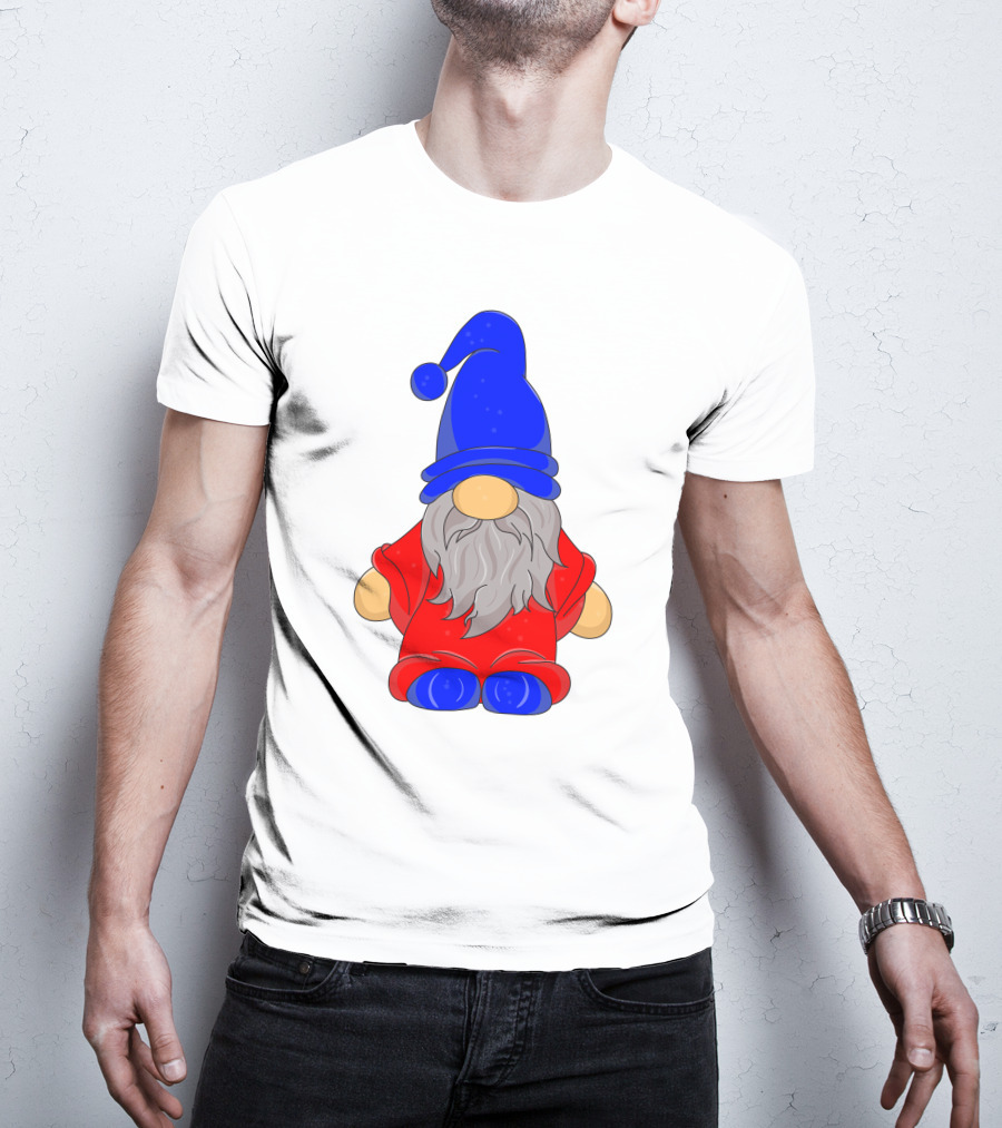 Funny Gnome With Blue Hat And Red Suit T-Shirt