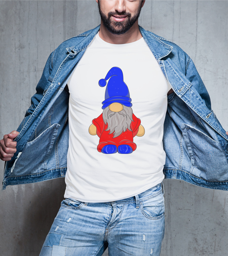 Funny Gnome With Blue Hat And Red Suit T-Shirt