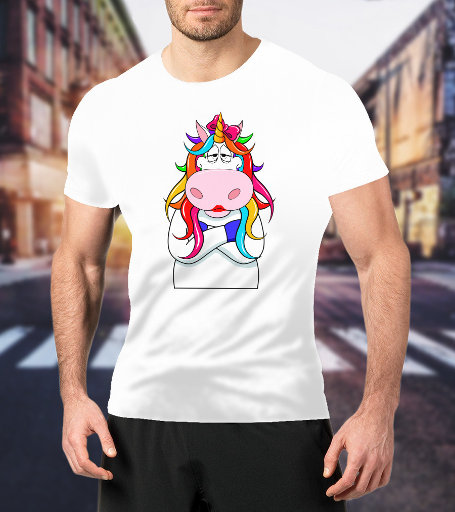 Bored Unicorn With Rainbow Mane And Crossed Arms T-Shirt