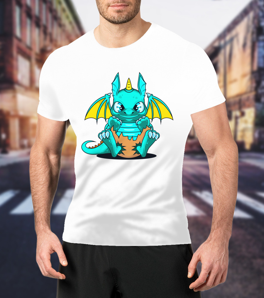 Cool Baby Dragon With Horns Sitting On Eggshell T-Shirt