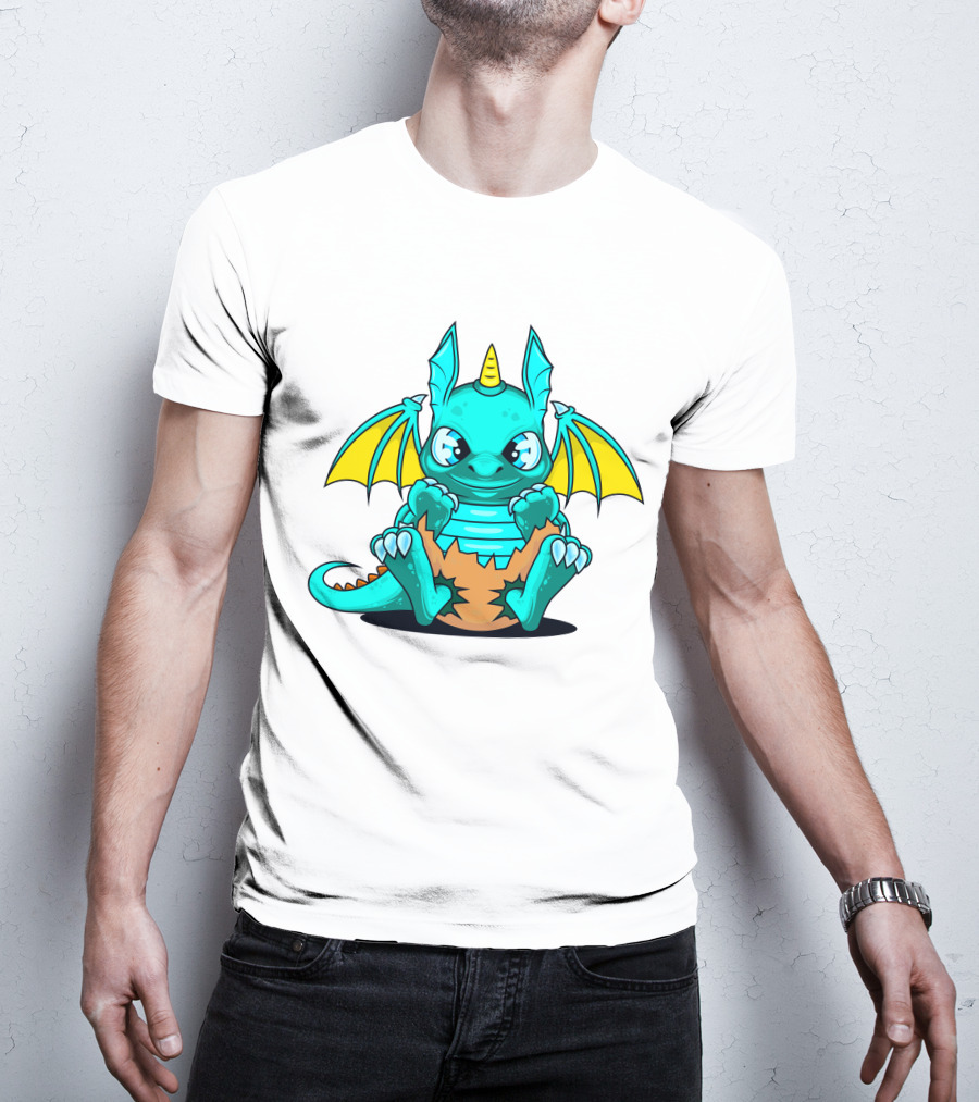 Cool Baby Dragon With Horns Sitting On Eggshell T-Shirt