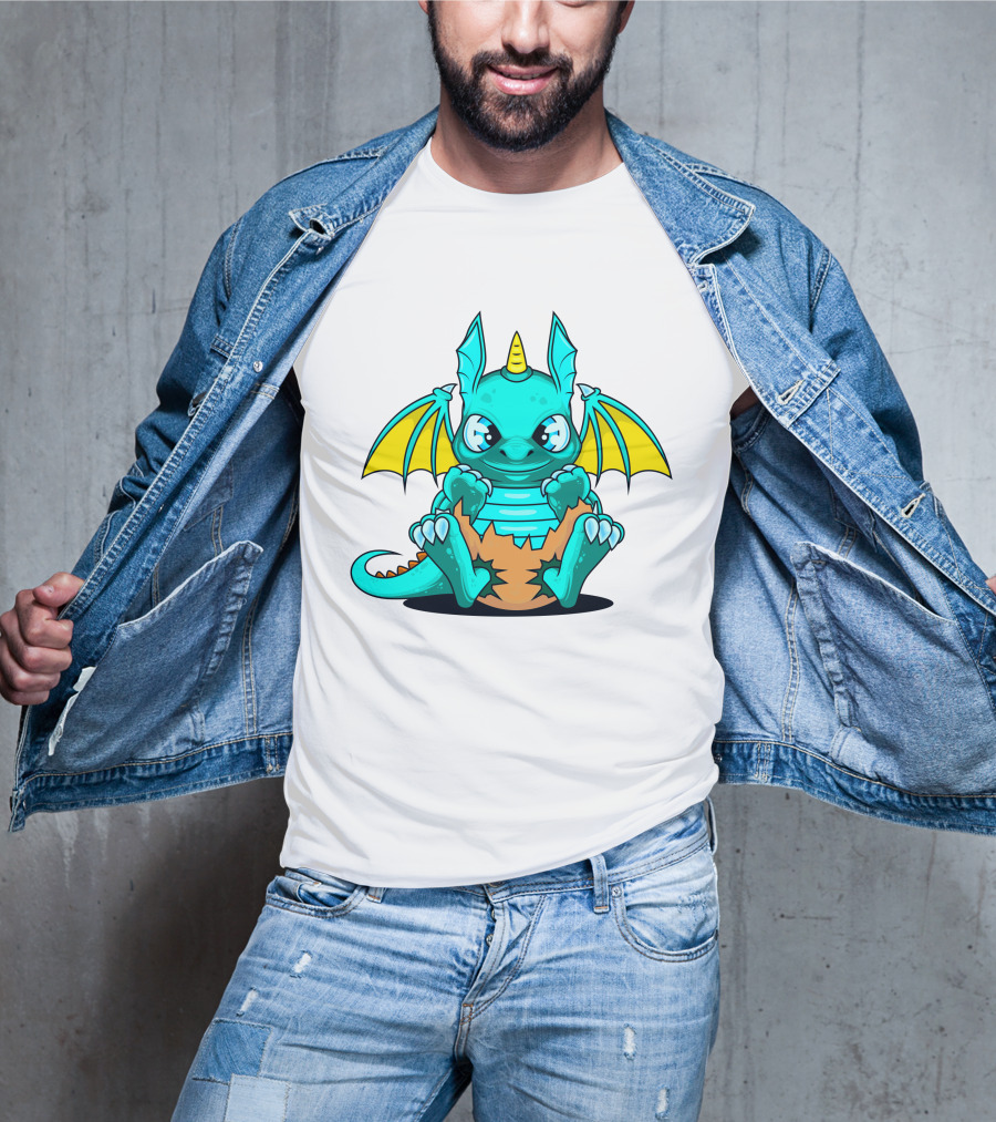 Cool Baby Dragon With Horns Sitting On Eggshell T-Shirt