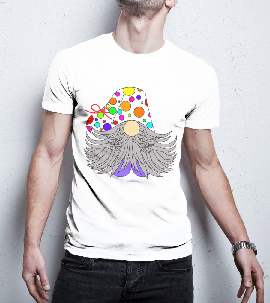Colorful Polka Dot Party Hat Gnome Birthday T-Shirt
