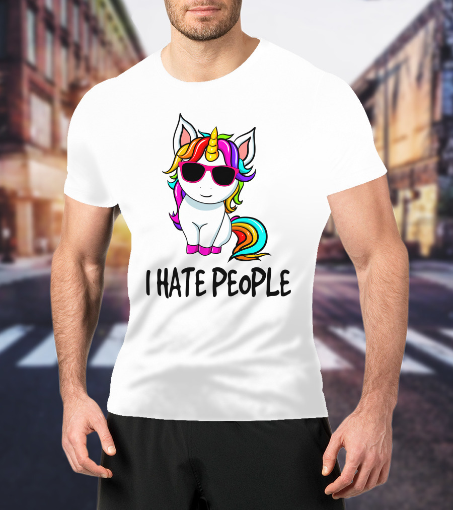 I Hate People Unicorn Rainbow Sunglasses T-Shirt