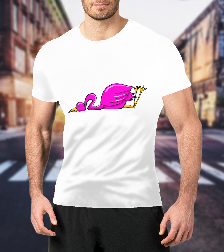Stork Bird Flamingo Lying Down Cartoon T-Shirt