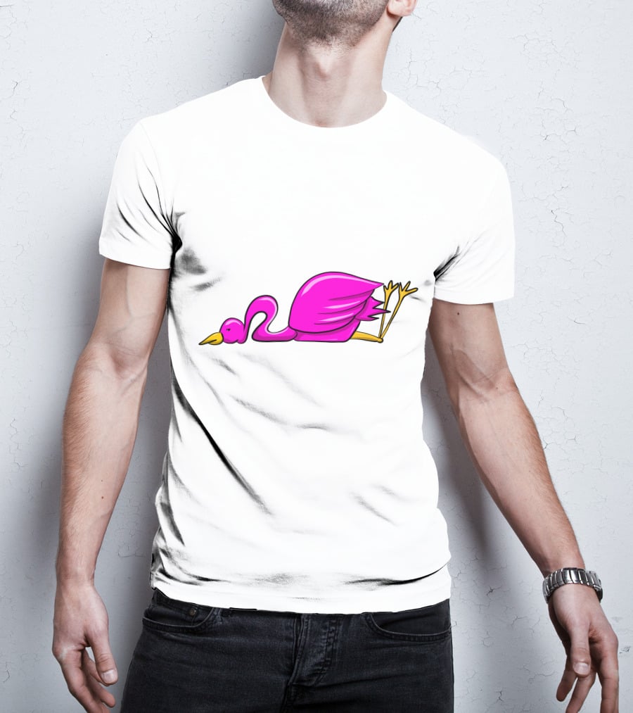 Stork Bird Flamingo Lying Down Cartoon T-Shirt