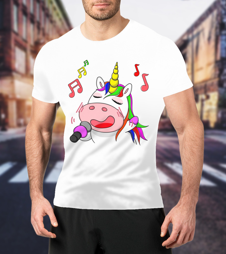 Unicorn Singing With Colorful Microphone And Musical Notes T-Shirt