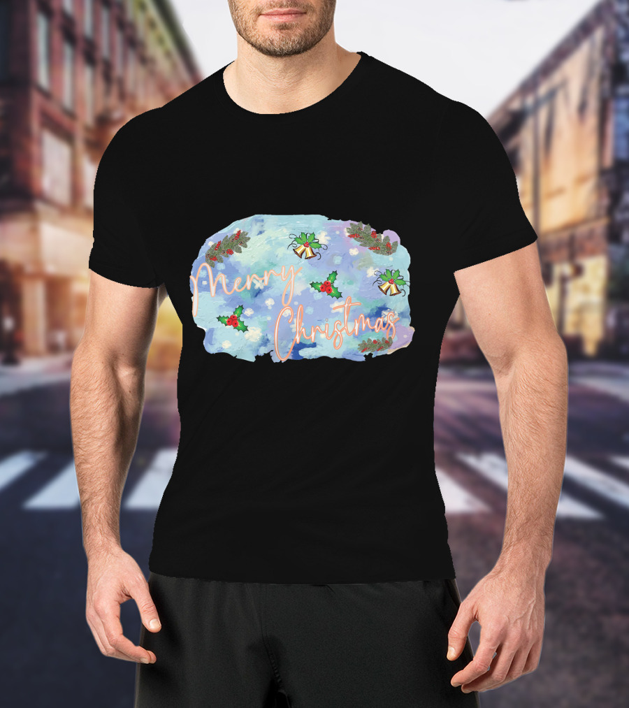Merry Christmas Watercolor Holly And Bells T-Shirt