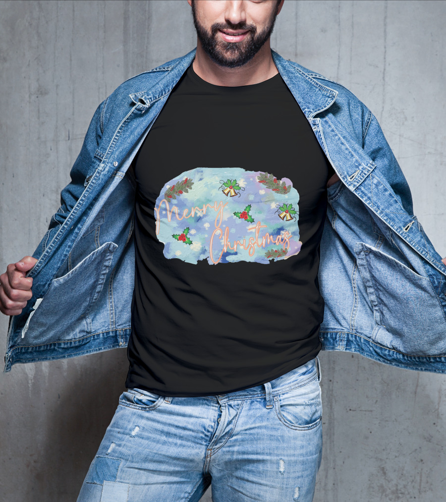 Merry Christmas Watercolor Holly And Bells T-Shirt