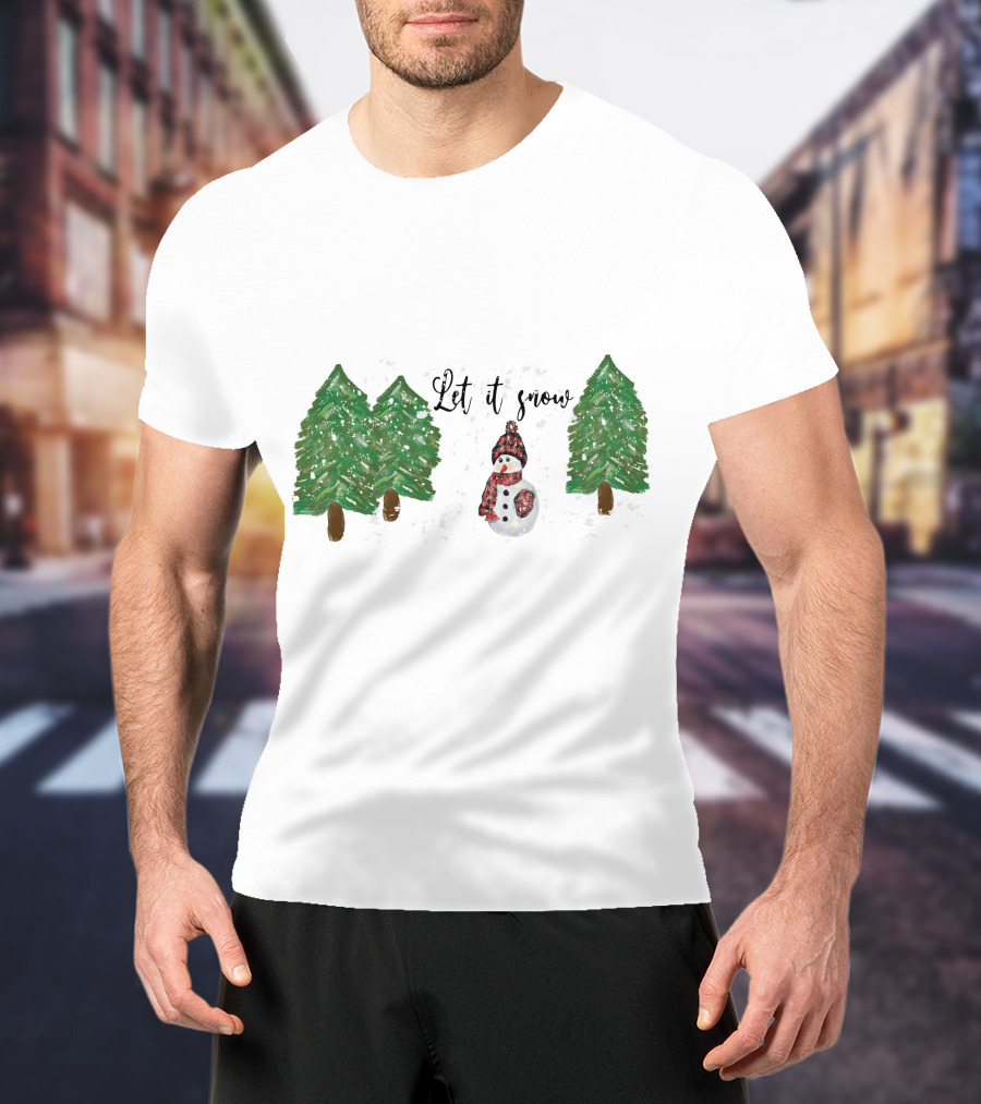 Let It Snow Watercolor Snowman And Pine Trees T-Shirt