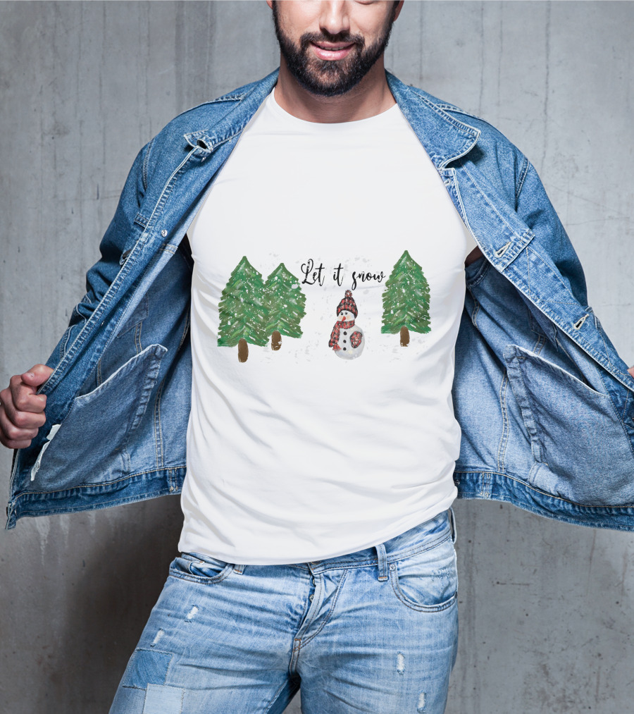 Let It Snow Watercolor Snowman And Pine Trees T-Shirt