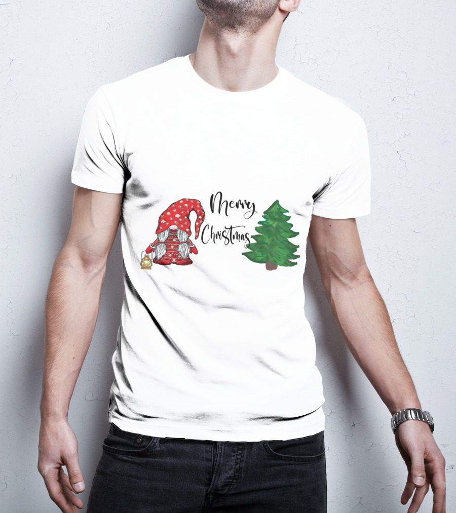 Merry Christmas Gnome With Lantern And Pine Tree T-Shirt