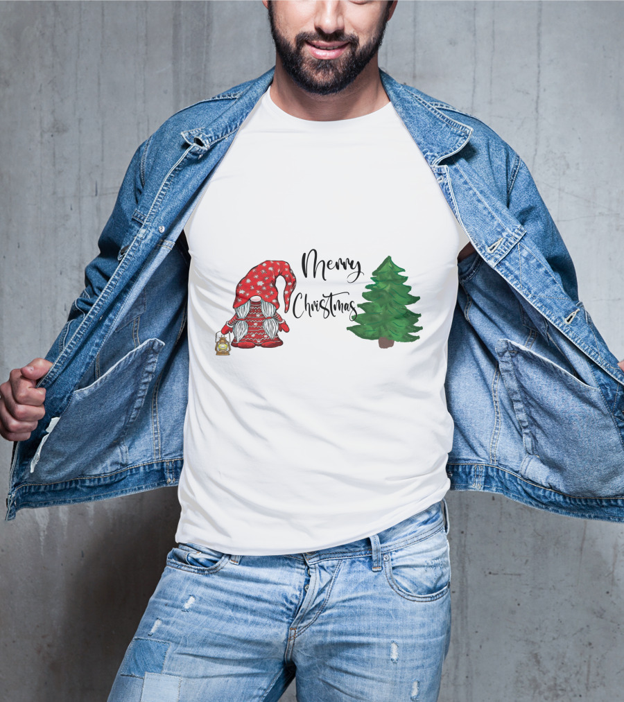 Merry Christmas Gnome With Lantern And Pine Tree T-Shirt