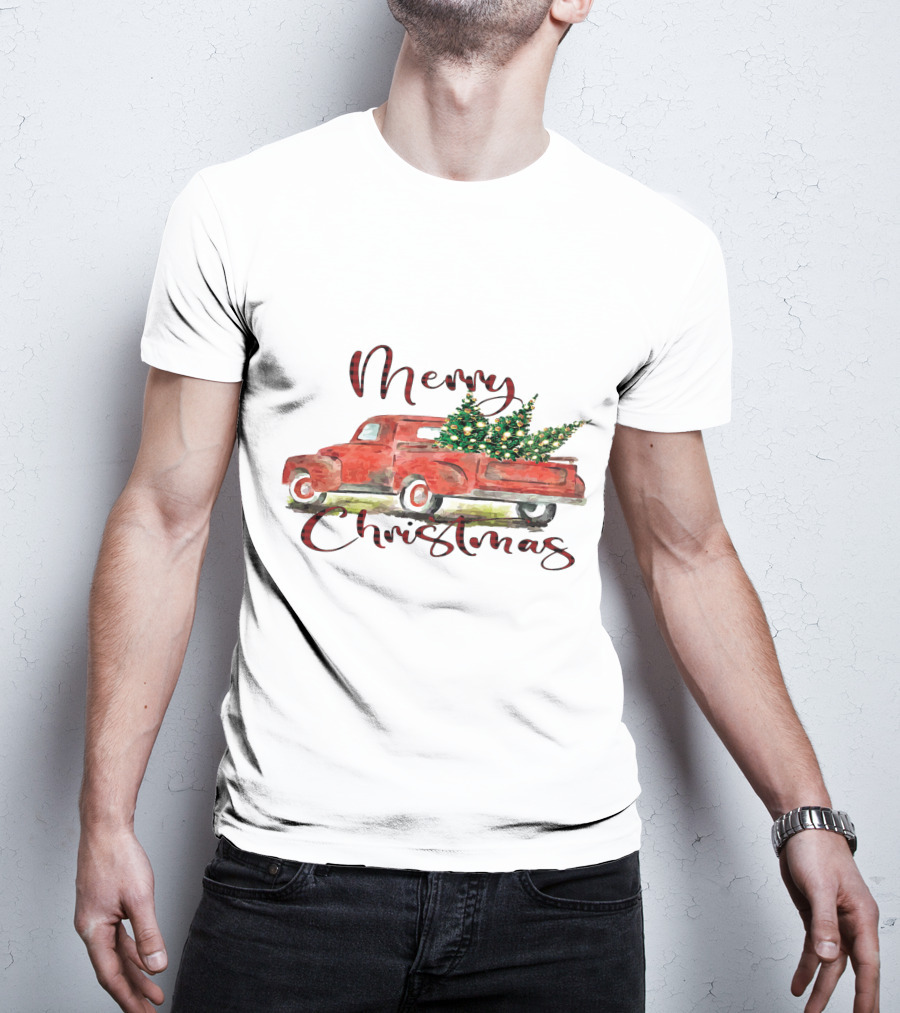 Merry Christmas Red Truck With Festive Tree T-Shirt