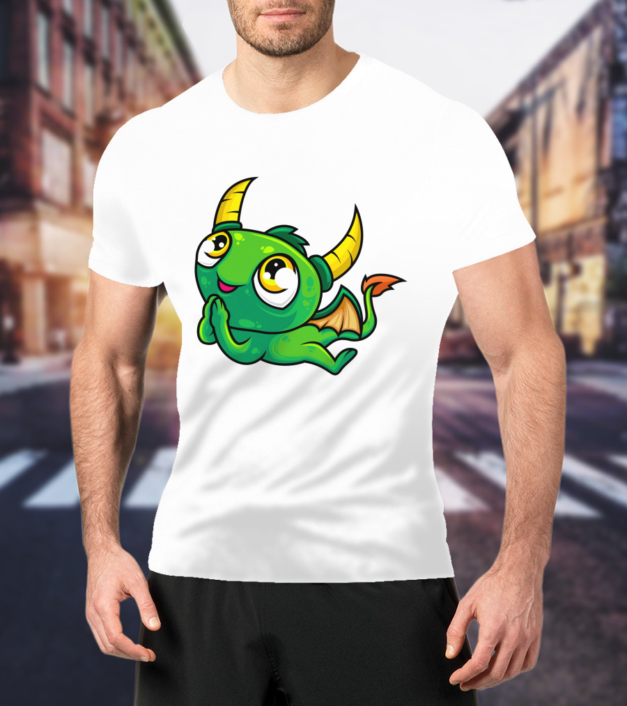 Cute Green Dragon Kawaii Cartoon Character With Horns And Wings T-Shirt