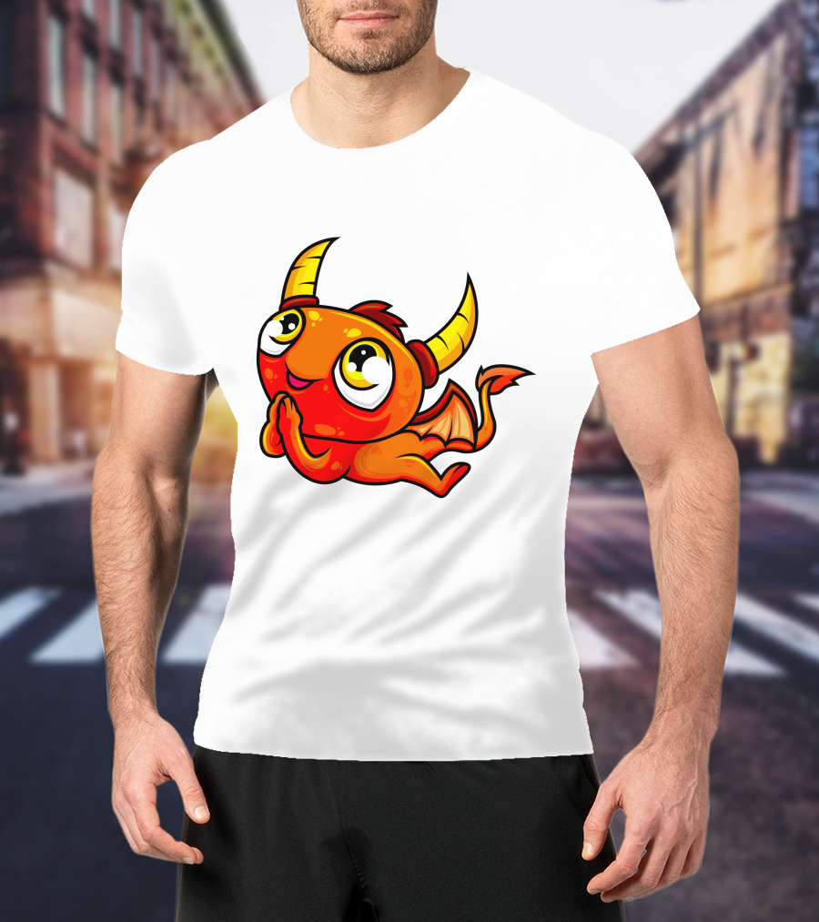 Orange Dragon Cute Cartoon Character With Horns And Wings T-Shirt