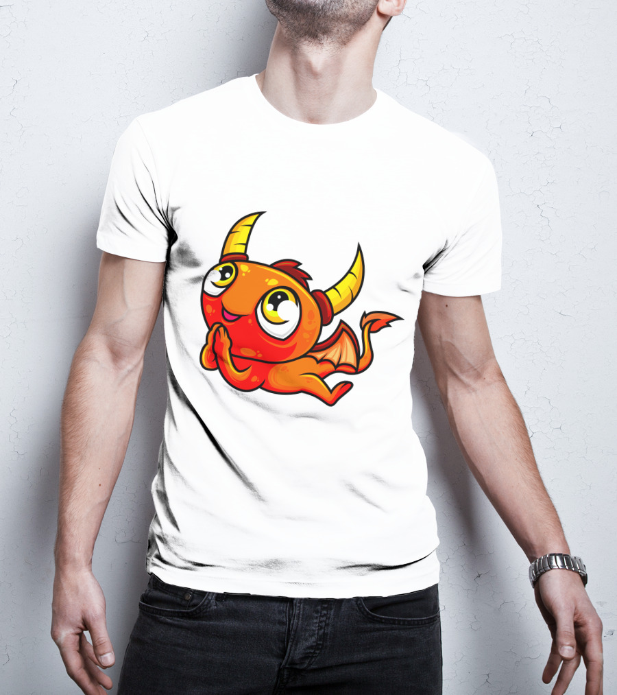 Orange Dragon Cute Cartoon Character With Horns And Wings T-Shirt