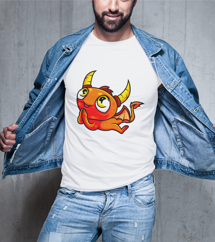 Orange Dragon Cute Cartoon Character With Horns And Wings T-Shirt