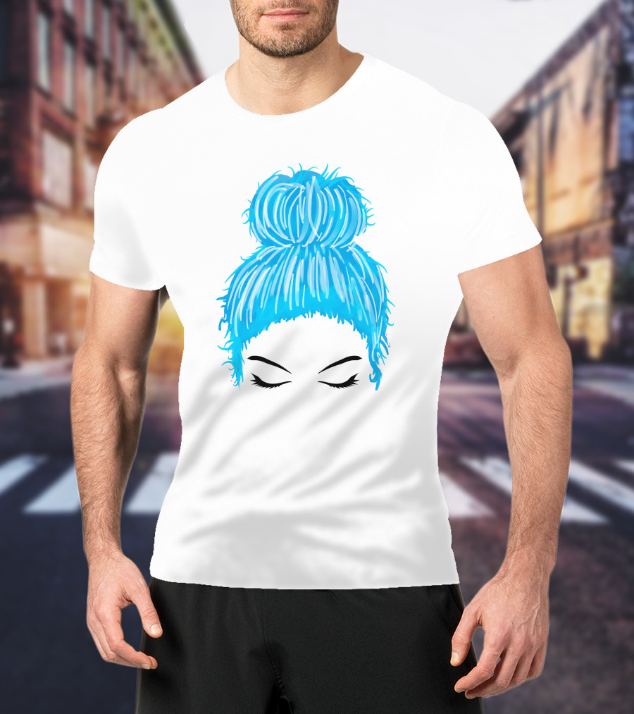 Messy Bun Blue Hair Momlife Trendy Hairstyle Sketch T-Shirt