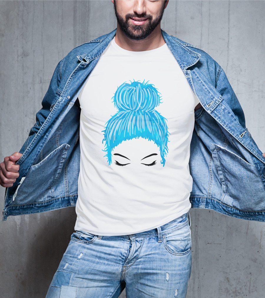 Messy Bun Blue Hair Momlife Trendy Hairstyle Sketch T-Shirt