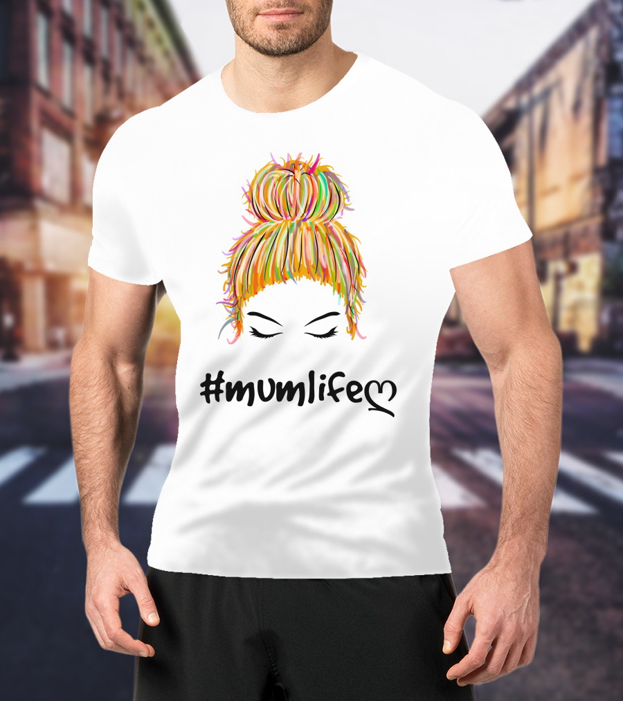 Messy Bun Hair Illustration #Mumlife Heart T-Shirt