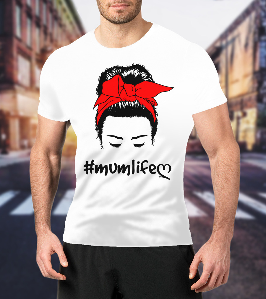 Messy Bun Red Bow #Mumlife T-Shirt